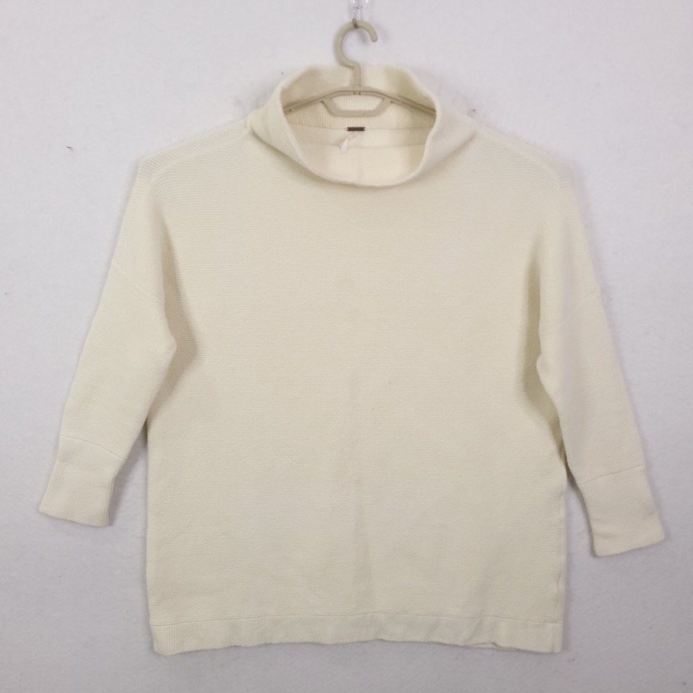 Free People Ottoman Slouchy Tunic Women XS Ivory White Ribbed Mock Neck Sweater